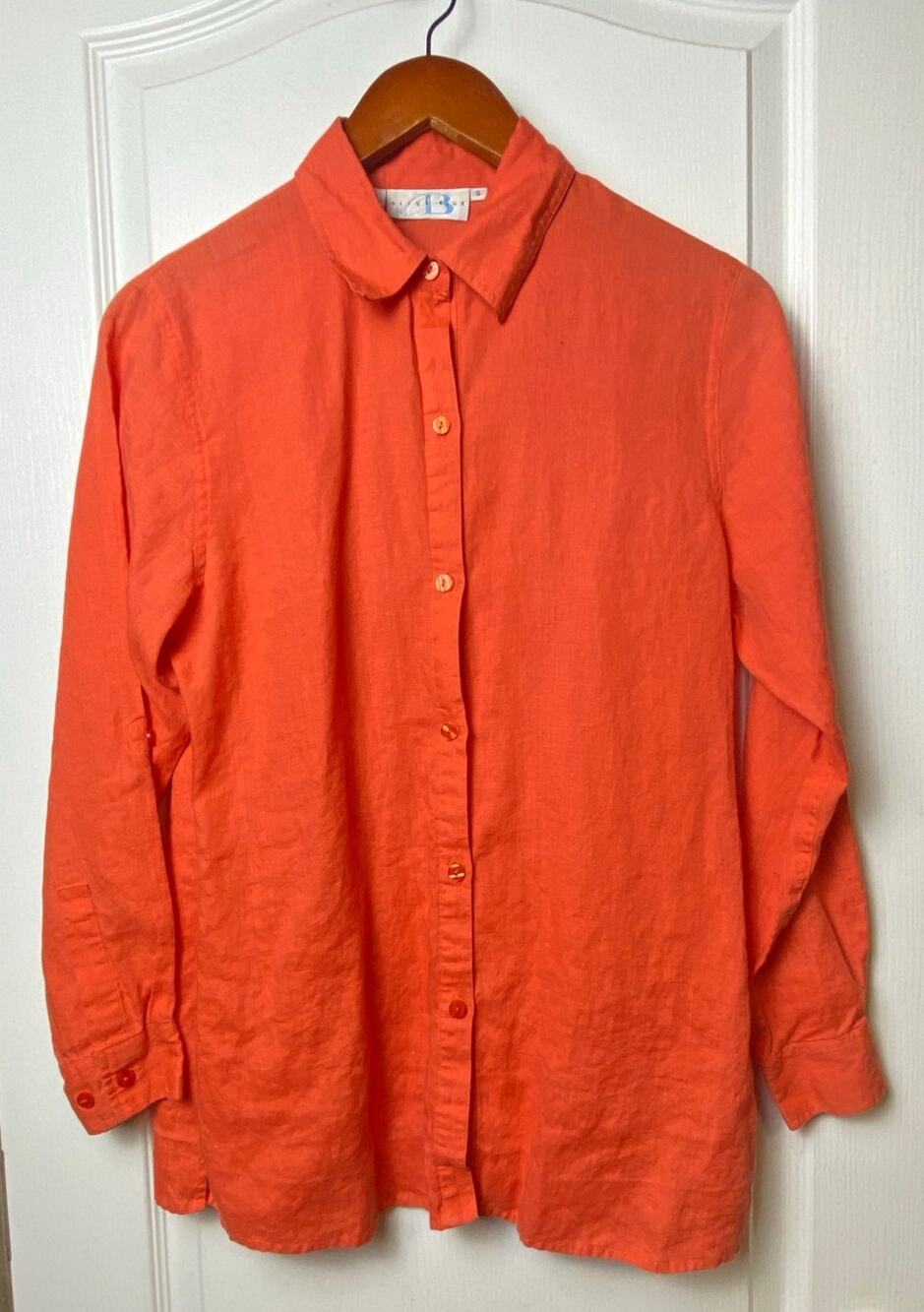 Orange Linen Roll Tab Sleeve Button Down Shirt by Alice Blue Women's Size Small